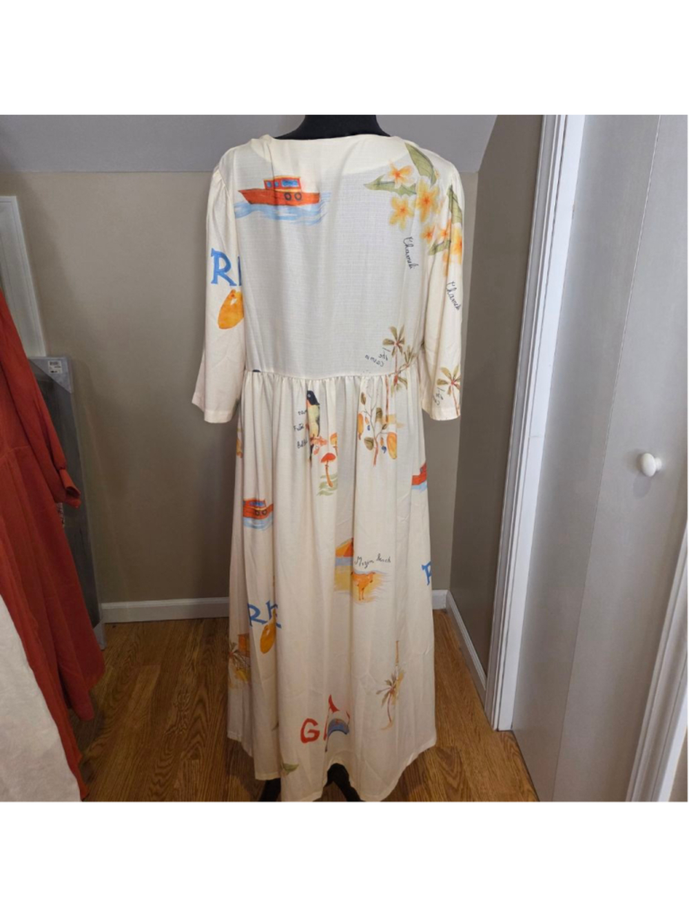 Unbranded Beige Multi-color Beach Print Maxi Dress M - Picture 4 of 5